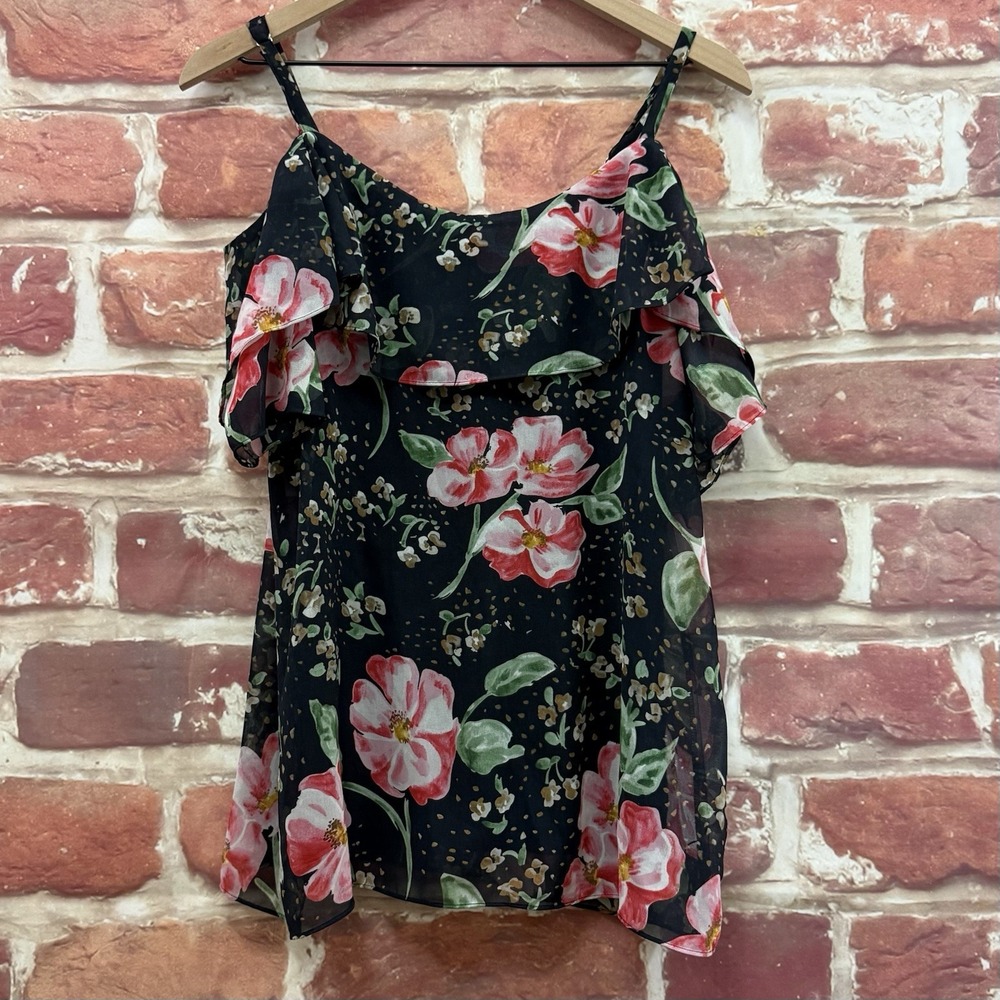 CAbi Top Women's S Black Multicolor Garden Floral Speckled Camisole Tank Shirt